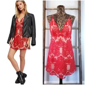 FREE PEOPLE Red Night Shimmer Mini Dress- Sz 12